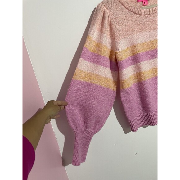 Lilly Pulitzer Sweater M Pink Ritza Striped Wool Academia Balloon Sleeves Preppy - Picture 3 of 8